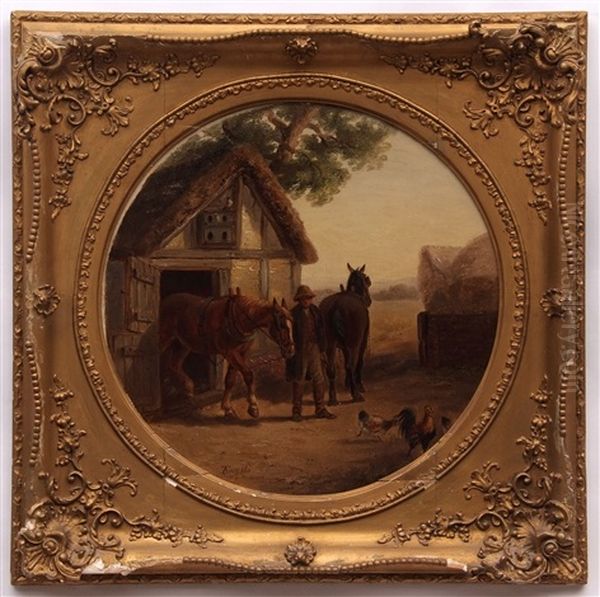 Figure With Horses Before A Stable Oil Painting by Thomas Smythe