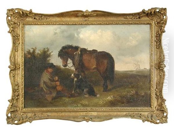 A Gypsy Encampment With Two Donkeys And A Dog; And The Mid-day Break With A Boy And His Dog (a Pair) Oil Painting by Thomas Smythe