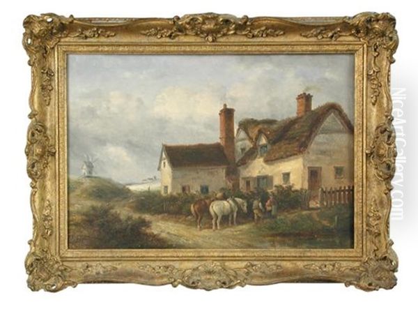 Coastal Scene With Travellers By A Farmstead Oil Painting by Thomas Smythe