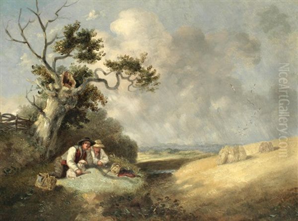 A Rest, Travellers On The Road; A Pair Oil Painting by Thomas Smythe