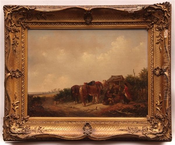 Figures And Horses At A Roadside Well Oil Painting by Thomas Smythe