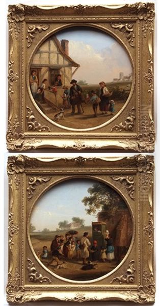 Punch And Judy And Hurdy Gurdy Man Oil Painting by Thomas Smythe