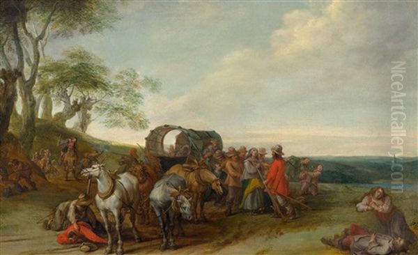 Flemish Landscape With Travellers Attacked By Robbers Oil Painting by Pieter Snayers