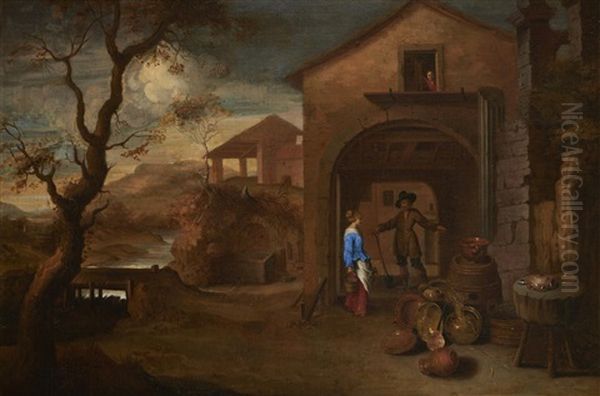 Cour De Ferme Avec Un Couple De Fermiers Oil Painting by Pieter Snayers