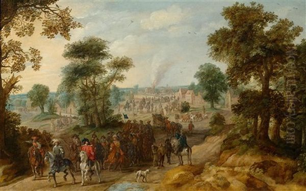 Landscape With Noblemen On Horseback Oil Painting by Pieter Snayers