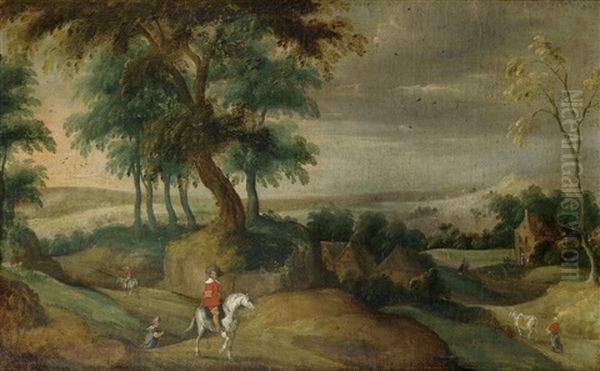 Drovers With Their Flocks On A Country Path; And An Extensive Pastoral Landscape With A Horseman And Other Figures (2) Oil Painting by Pieter Snayers