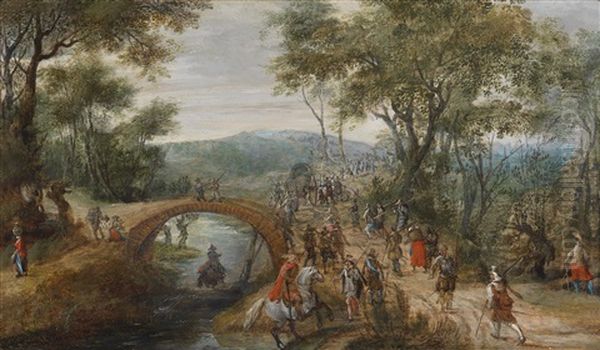 Bewaldete Flusslandschaft Mit Soldaten Oil Painting by Pieter Snayers