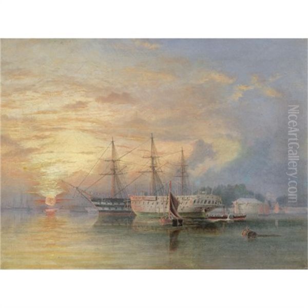 The "st. George" And The "arethusa" On The Hamoaze Near Bull Point Oil Painting by Edward Snell