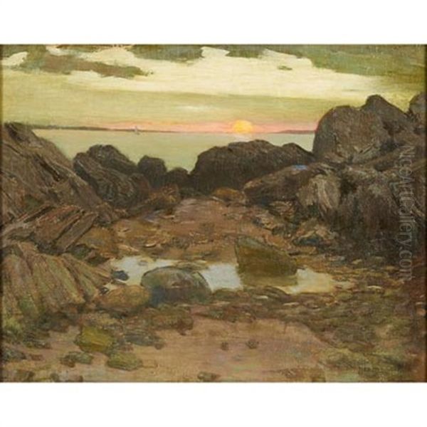 Untitled (seascape At Sunrise) Oil Painting by Henry Bayley Snell