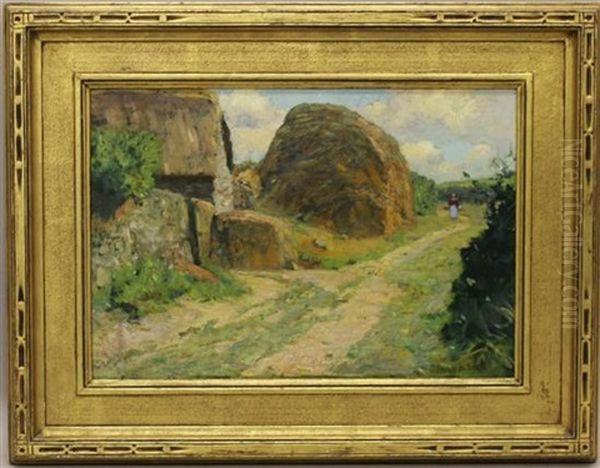 Barn Yard Haystacks Oil Painting by Henry Bayley Snell