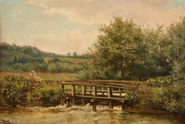 A Pool At Chippenham, Bucks; The Colne At Rickmansworth Oil Painting by James Herbert Snell