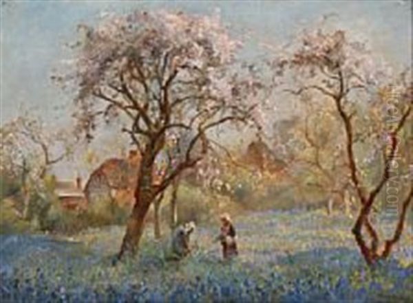 Wild Hyacinths And Apple Blossom Oil Painting by James Herbert Snell