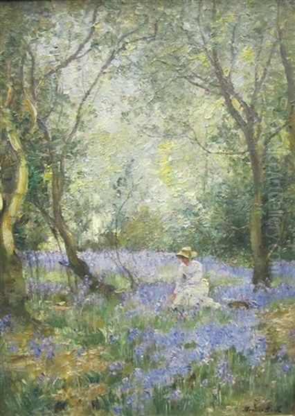 In A Bluebell Wood Oil Painting by James Herbert Snell