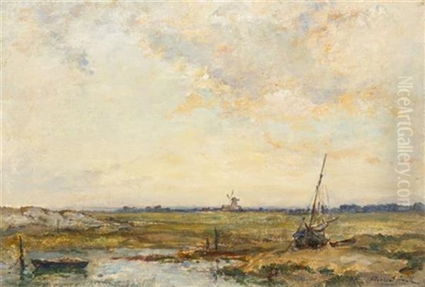 Landscape Windmill Oil Painting by James Herbert Snell