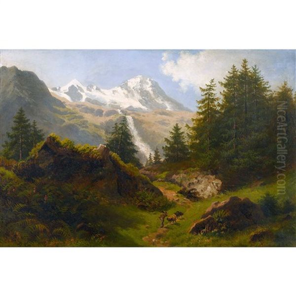 Gebirgslandschaft Mit Hirte Und Schafen Oil Painting by Rudolf Snell