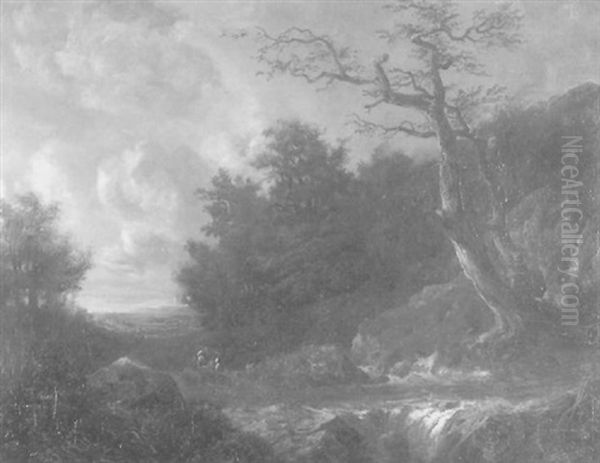 Landschaft Mit Wildbach Und Staffagefiguren Oil Painting by Rudolf Snell