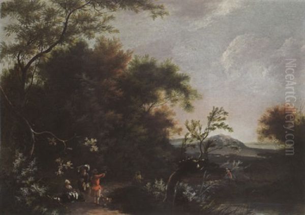 A Wooded Landscape With Travellers Resting And Conversing On A Path, Hills Beyond Oil Painting by Jan Snellinck III