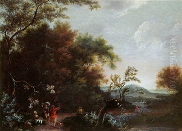 Peasants Returning From Market In A Wooded Landscape Oil Painting by Jan Snellinck III