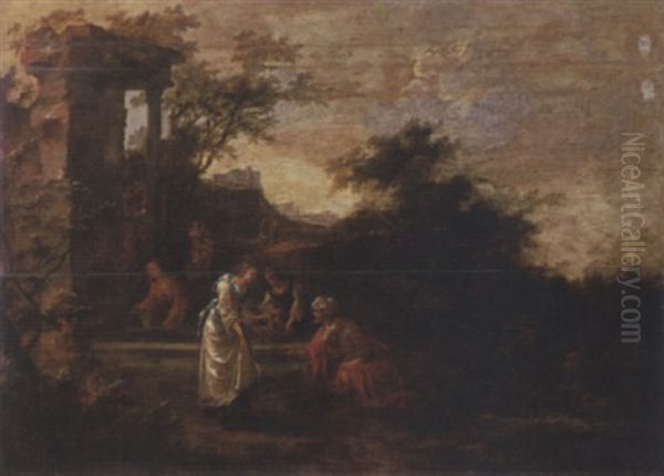 Rebecca And Eliezer At The Well Oil Painting by Jan Snellinck the Elder