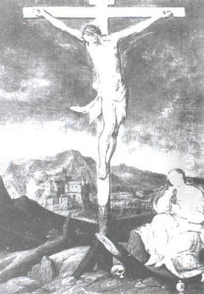 The Crucified Christ With The Mary Magdelen At The Foot Of  The Cross Oil Painting by Jan Snellinck the Elder