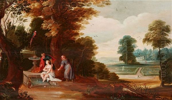 Susanna And The Elders Abraham And The Angels Oil Painting by Andrea (Andries) Snellinck