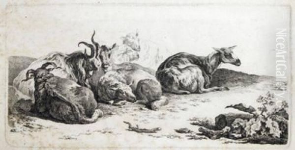 A Group Of Animal Studies Oil Painting by Friedrich August Brand