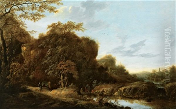 Weite Landschaft Mit Einem Flus Und Der Taufe Des Eunuchen Oil Painting by Cornelis Snellinck