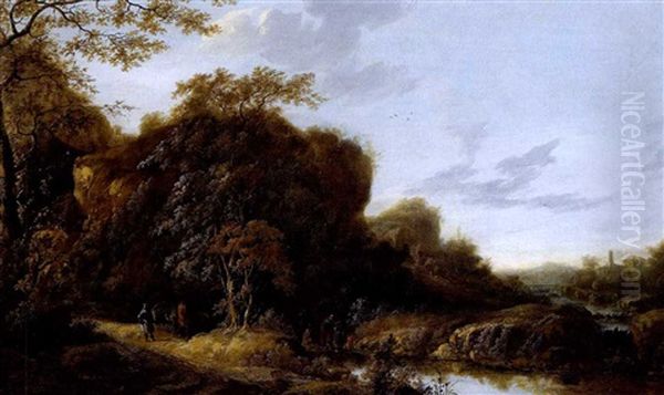 Bewaldete Flusslandschaft Mit Der Taufe Des Eunuchen Oil Painting by Cornelis Snellinck