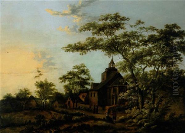 Blick Auf Ein Dorf Mit Rastenden Bauern Und Zwei Monchen In Einer Bewaldeten Landschaft Oil Painting by Cornelis Snellinck