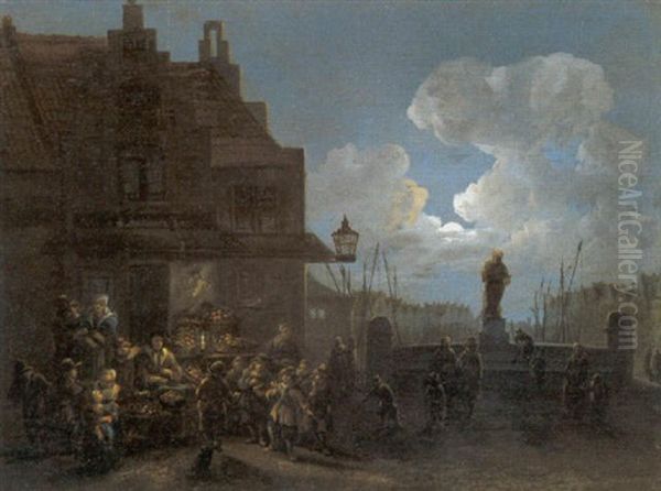 Stadsgezicht Met Avondmarkt Oil Painting by Cornelis Snellinck