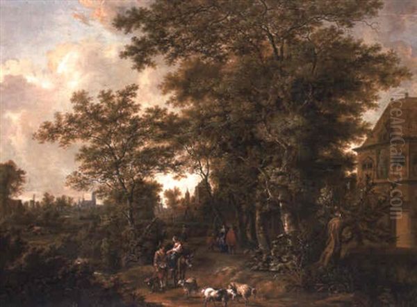 A Wooded Landscape With A Shepherd And Shepherdess With Their Flock Oil Painting by Cornelis Snellinck