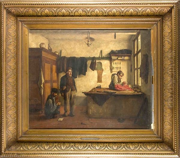 Dorfschneider, Der An Seinem Bauerlichen Kunden Mas Nimm Oil Painting by Jozef van Snick