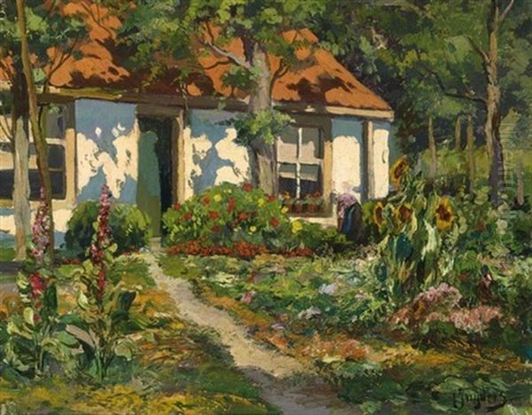 A Flowering Garden Oil Painting by Chris Snijders