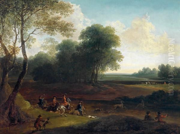 Hirschjagd In Weiter Landschaft Oil Painting by Johann Christian Brand