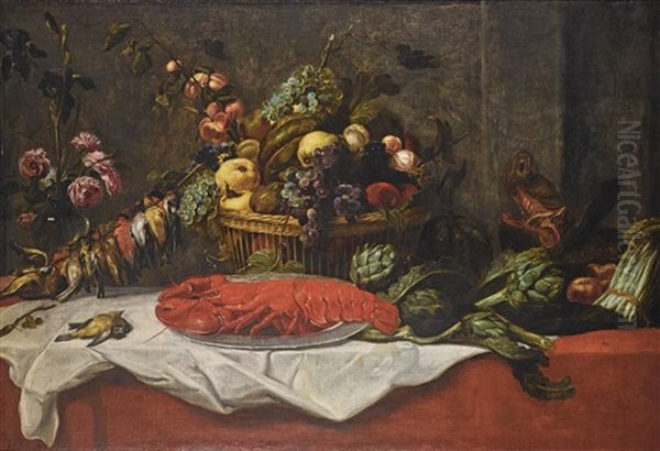 Still Life With Fruit, A Lobster, Birds And A Boar's Head Oil Painting by Frans Snijders