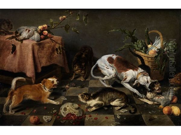 Kampfende Katzen Und Hunde Oil Painting by Frans Snijders