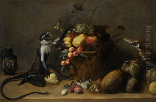 Still Life Of Fruit With Monkeys Oil Painting by Frans Snijders