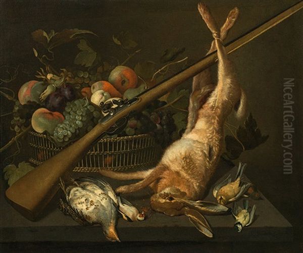 Hunting Piece With Fruit Basket Oil Painting by Frans Snijders