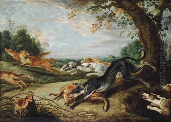 Hounds Chasing Foxes Oil Painting by Frans Snijders