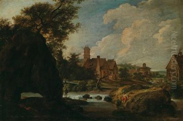 Sudliche Landschaftmit Einem Dorf An Einem Flusschen Oil Painting by Johann Christian Brand