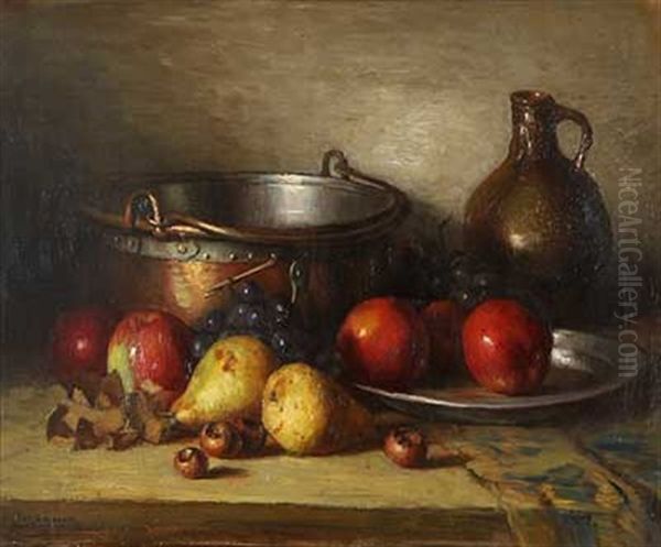 Stillleben Mit Fruchten, Kupfer, Zinn Und Krug Oil Painting by Jacques (Jacob Cornelis) Snoeck