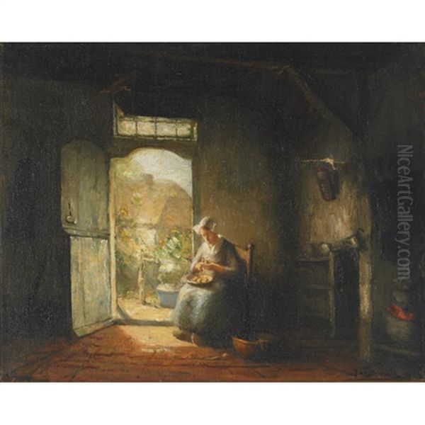 Peeling Potatoes Oil Painting by Jacques (Jacob Cornelis) Snoeck