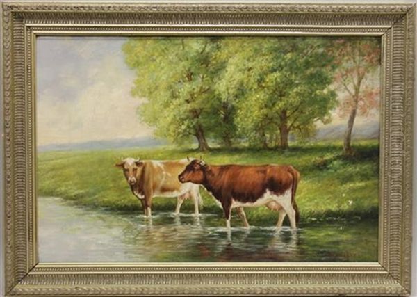 Cows In A Stream Oil Painting by Annie M. Snyder