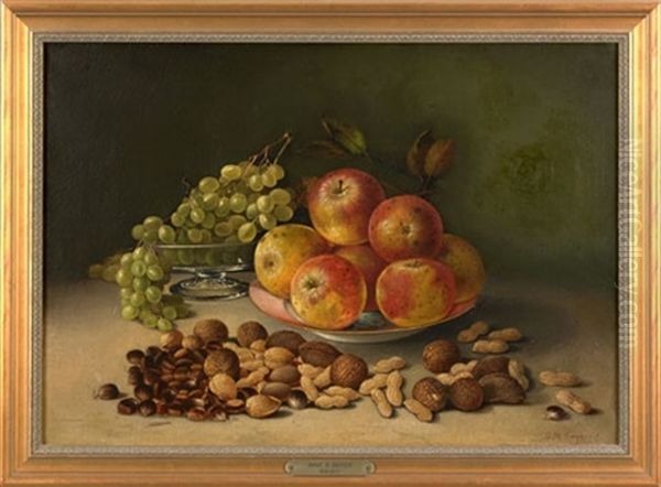 Still Life Of Fruit And Nuts On A Table Oil Painting by Annie M. Snyder