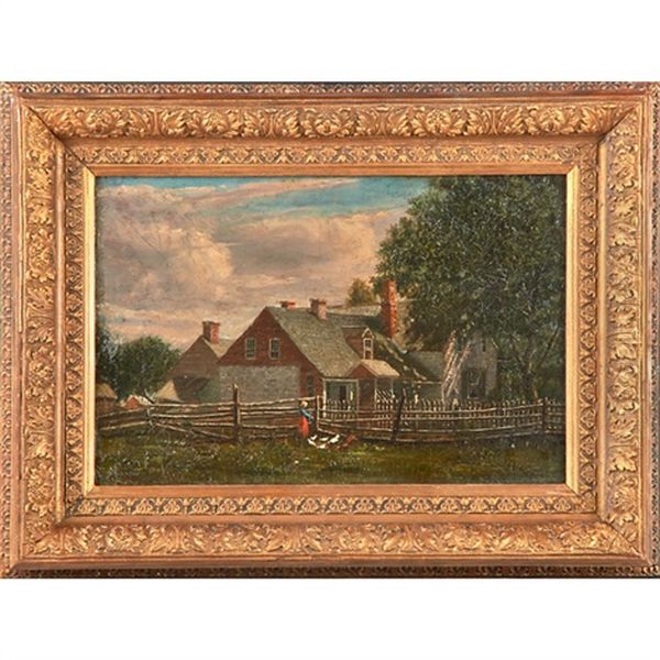 A Farm Yard Oil Painting by William Henry Snyder