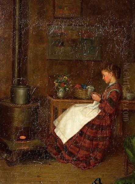 Mending Fireside Oil Painting by William Henry Snyder