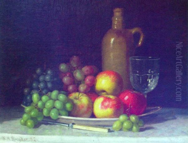 Fruit On A Plate With Jug And Wine Glass by William Henry Snyder