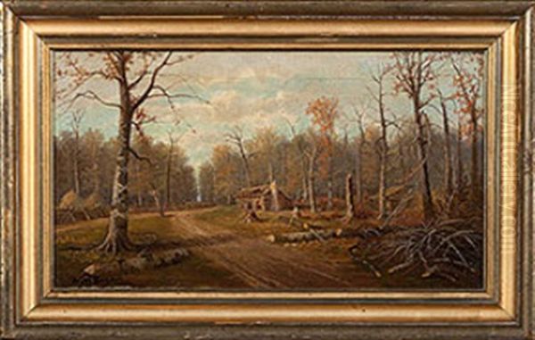 Forest Path With Log Cabin Oil Painting by William Mckendree Snyder