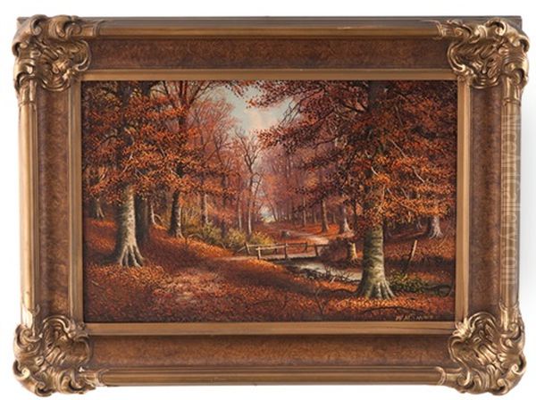 A Bridge In Autumn Oil Painting by William Mckendree Snyder