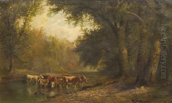 Cattle In The Stream Oil Painting by William Mckendree Snyder